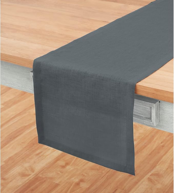 Solino Home Linen Table Runner 108 Inches Long - 100% Pure Linen Dark Grey Dining Table Runner 14 x 108 Inch for Fall, Autumn, Halloween, Thanksgiving - Fete-Ruum Studio Home