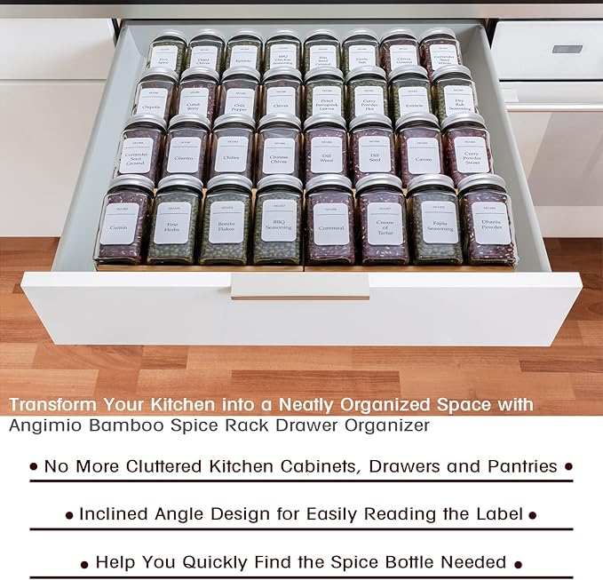 Bamboo Spice Rack Drawer Organizer - 8 Pieces Set- 7" Wide Per Piece - Combine Pieces Into 14" Wide Rack (7" or 14")-Ruum Studio Home