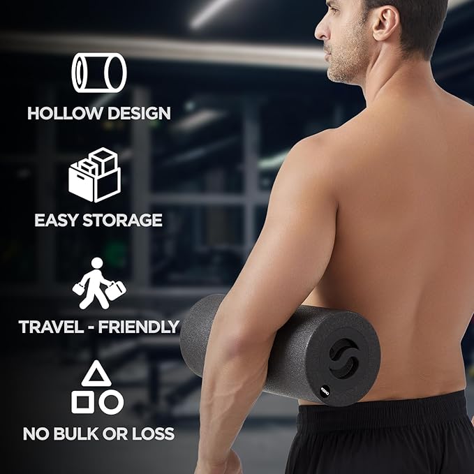 5 in 1 Foam Roller Set with Peanut Massage Ball, Curved Muscle Brush - Yoga Roller, Massage Ball, Trigger Point Triangle for Deep Tissue Relief (Black)-Ruum Studio Home