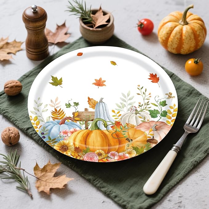 40Pcs Fall Paper Plates and Napkins Party Supplies, Disposable Thanksgiving Pumpkin Flower Wreath Plates Napkins Dinnerware Set for Autumn Theme Party Decorations (Fall)-Ruum Studio Home