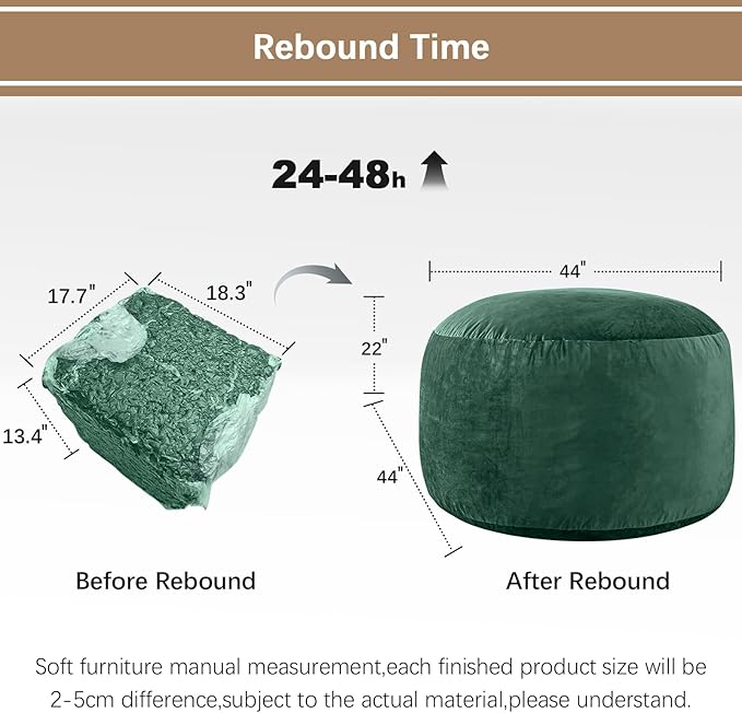 Bean Bag Chairs for Adults - Memory Foam Furniture BeanBag Chair - Kids/Teens Sofa with Soft Micro Fiber Cover - Round Fluffy Couch for Living Room Bedroom College Dorm - 4 ft, Green-Ruum Studio Home