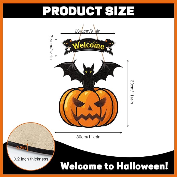 Halloween Door Wreath,Halloween Wall Decorations Wooden Black Bats Pumpkin Halloween Wreaths for Front Door, Halloween Door Decorations Indoor Outdoor Sign-Ruum Studio Home