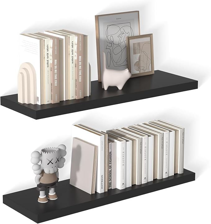 12 Inch Deep Floating Shelves for Wall 2 Pack Floating Shelves Large Storage Space Wall Mount Shelf for Living Room Kitchen Bathroom 36" W x 12" D x 1.2" H Black-Ruum Studio Home