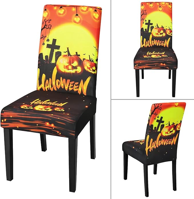 JQinHome Orange Halloween Chair Slipcover, Pumpkin Chair Covers Set of 4, High Stretch Washable Chair Protector Cover for Dining Room, Kitchen,Home Party,Wedding Ceremony(Orange,4PC)-Ruum Studio Home