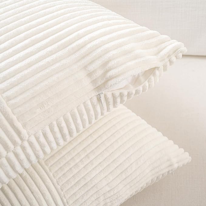 Fancy Homi Set of 2 Cream White Boho Long Lumbar Body Decorative Throw Pillow Cover 14x36 Inch for Bed Couch Bedroom Bench, Soft Patchwork Corduroy Textured Pillow Case, Rustic Farmhouse Room Décor-Ruum Studio Home