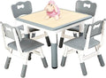 FUNLIO Kids Table and 4 Chairs Set, Height Adjustable Toddler Table and Chair Set for Ages 3-8, Easy to Wipe Arts & Crafts Table, for Classrooms/Daycares/Homes, CPC & CE Approved (5-Piece Set) - Gray-Ruum Studio Home