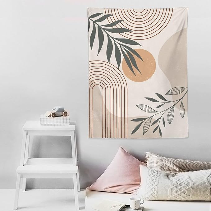 Abstract Boho Tapestry, Mid Century Tropical Tree Leaves Modern Geometric Arch Bohemian Botanical Tapestry, Home Aesthetic Wall Hanging Art Decor for Living Room Bedroom Dormitory 60x80 Inch-Ruum Studio Home