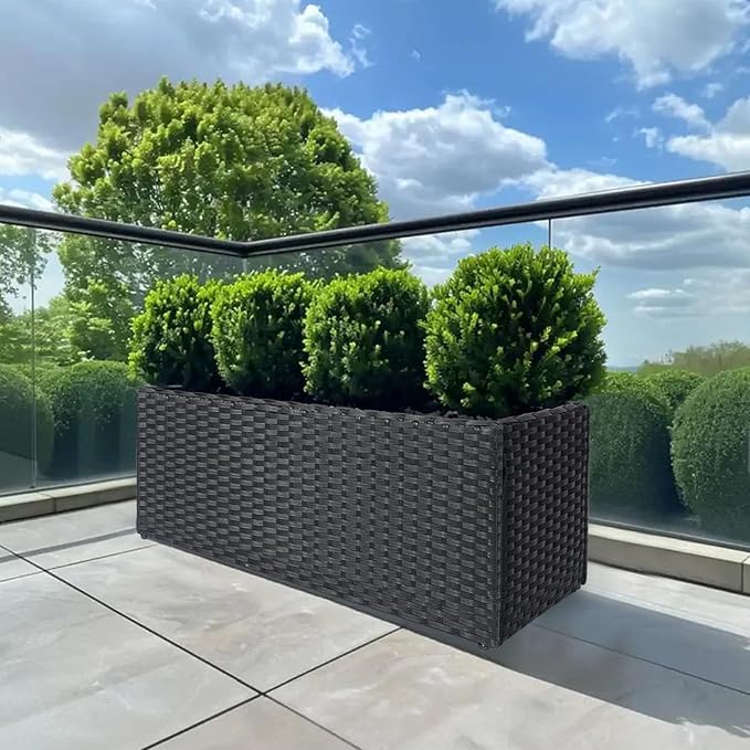 LEWIS&WAYNE Large Rectangular Block Planter Box Handmade Wicker Tall Planters for Outdoor Plants with Removable Liners Modern Planter for Indoor Outdoor Patio Deck - Black, 36''x12''x16''-Ruum Studio Home