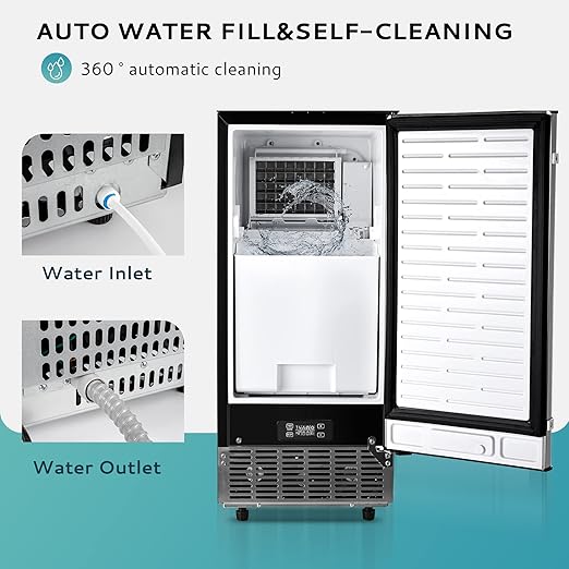 EUHOMY 15" W Commercial Under Counter Ice Maker Machine, 90 Lb/Day Auto-Cleaning & 24H Timer, Gravity Drainage,Stainless Steel Built-in Freestanding Ice Maker, 24 Lb Bin, Ideal for Commercial & Home-Ruum Studio Home