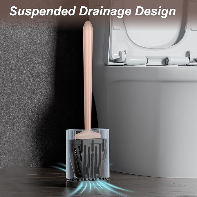 Sellemer Toilet Brush and Holder Set - Flexible Toilet Bowl Brush Head with Silicone Bristles, Compact Size for Storage and Organization, Ventilation Slots Base (1 Pack, Rose Gold)-Ruum Studio Home