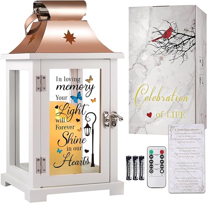 Memorial Lantern, Sympathy Gifts for Loss of Mom/Dad/Loved One, Bereavement Gifts, in Memory of Loved One Lantern,Celebration of Life, Memorial Gifts, Funeral Lantern, in Loving Memory Your Light ...-Ruum Studio Home