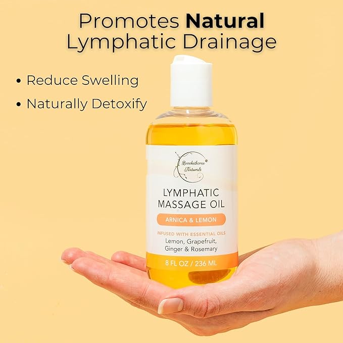Lymphatic Massage Oil for Massage Therapy | 100% Natural Lymphatic Drainage Oil | Premium Quality with Arnica, Lemon & Ginger | for Post Surgery Recovery & Detox | 8oz by Brookethorne Naturals-Ruum Studio Home