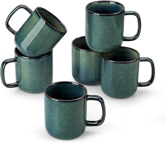 vancasso STARRY Coffee Mugs Set, 12 oz Ceramic Coffee Cups for Latte Hot Tea Cappuccino Cocoa Milk Stoneware Cups Set of 6, Dishwasher & Microwave Safe, Green-Ruum Studio Home