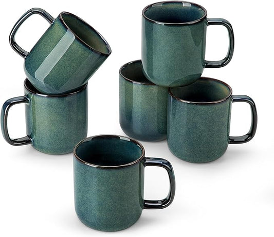 vancasso STARRY Coffee Mugs Set, 12 oz Ceramic Coffee Cups for Latte Hot Tea Cappuccino Cocoa Milk Stoneware Cups Set of 6, Dishwasher & Microwave Safe, Green-Ruum Studio Home
