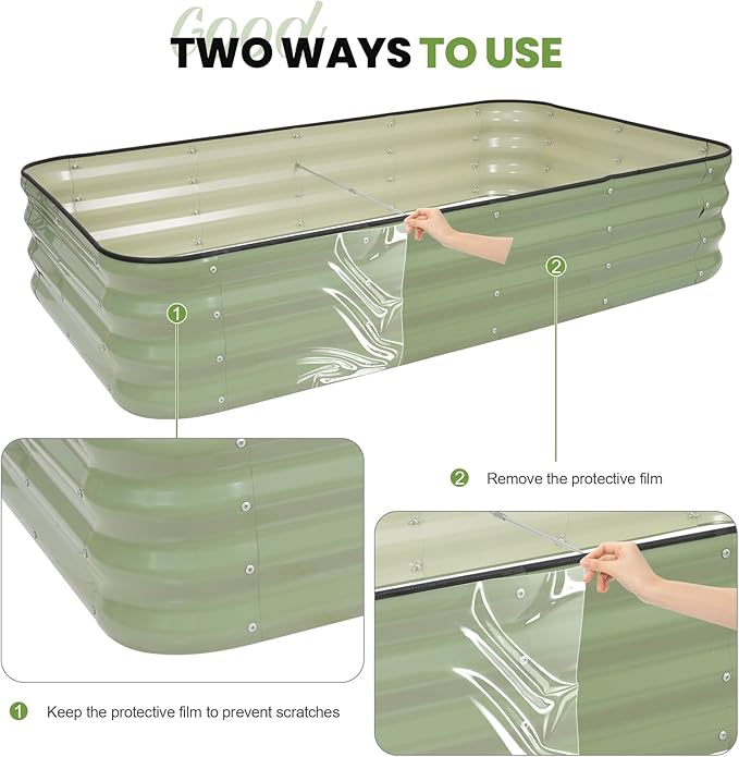 G GOOD GAIN 4-in-1 Adjustable Raised Garden Bed Kit | Galvanized Planter Boxes for Vegetables, Flowers | 12" Tall, Multiple Sizes (5x3x1ft, 4x4x1ft, 6x2x1ft, 7x1x1ft) | Outdoor Metal Raised Bed, Green-Ruum Studio Home