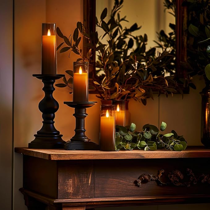 Homemory Decorative Flameless Candles, Battery Operated Candles with Remote & Timer, Flickering Led Pillar Candles, Plexiglass, Grey, Pack of 9, D2.2 xH 5" 6" 7"-Ruum Studio Home