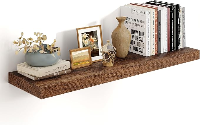 Heimlove 36 Inch Floating Shelves for Wall,10 Inch Deep Brown Wood Shelves with Invisible Brackets,Wall Mounted Storage & Display Shelves for Bedroom,Living Room,Kitchen,Office-Ruum Studio Home