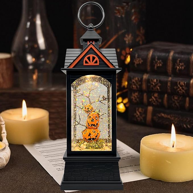 Halloween Snow Globe Lantern with 6 Hour Timer,Halloween Decorations Indoor for Home,Halloween Decor,USB or Battery Powered for Halloween Lanterns,Halloween Pumpkin Lantern-Ruum Studio Home