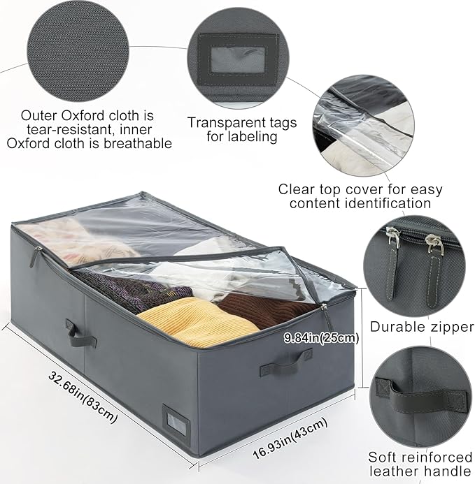 10-Inch Under Bed Organizer, Large Under Bed Storage Container, Underbed Storage Box for Seasonal Clothing, Sweaters, Shoes, Blankets, Wrapping Paper, Sheets & Toys, Yarn 33" L×17" W×10" H-Ruum Studio Home
