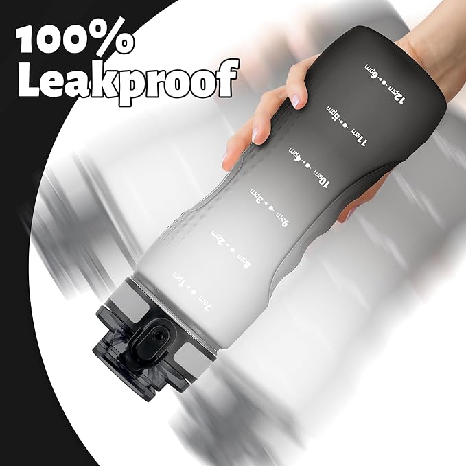 OLDLEY 25 oz Water Bottle, Motivational Water Bottle with Time Marker, Sports Water Bottle With Strap, Leakproof & BPA Free Large Water Bottles for School, Gym, Travel, Outdoor, Tritan,White&Black-Ruum Studio Home