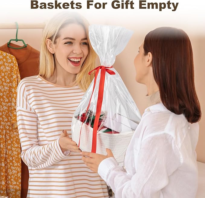 3 Pack Small Storage Baskets for Organizing, Cute Woven Decorative Gift Baskets for Shelves, Mini Closet Organizer Bins with Handles, 11.81''Lx7.87''Wx4.72''H-White-Ruum Studio Home