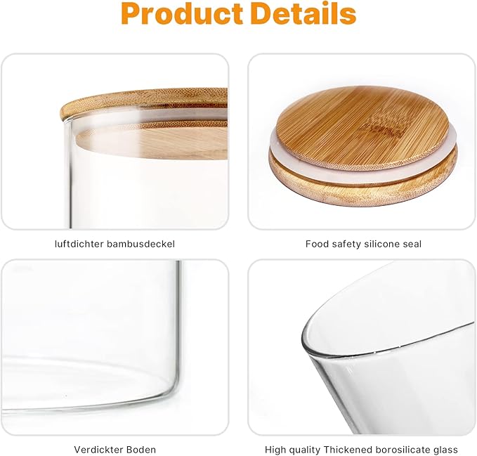 YUNCANG Glass Storage Jars [Set of 5],Clear Glass Food Storage Containers with Airtight Bamboo Lid Stackable Kitchen Canisters for Candy,Cookie,Rice,Sugar,Flour,Pasta,Nuts and Spice Jars-Ruum Studio Home