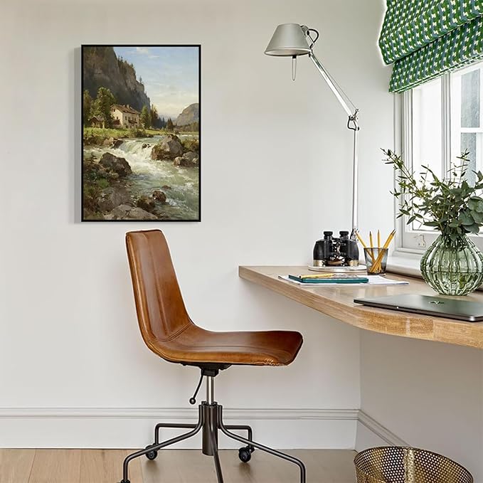 Vintage landscape rural scenery poster art farmhouse cottage wall decor living room kitchen quiet country stream suitable for bedroom bathroom-Ruum Studio Home