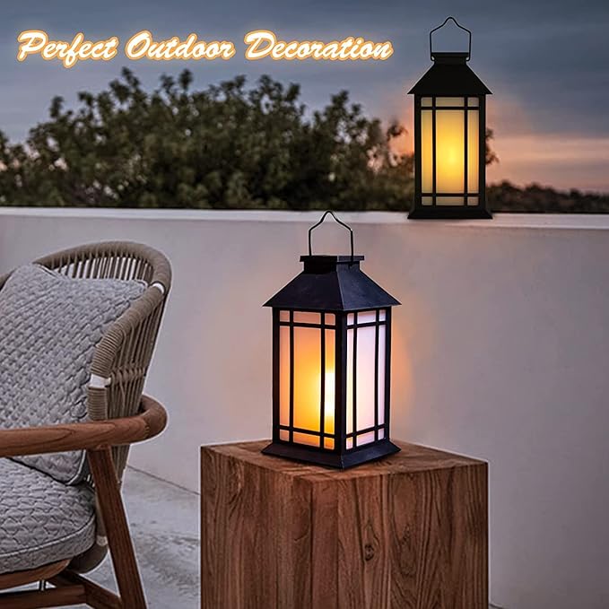 11" Solar Lantern Outdoor Garden Hanging Lanterns Waterproof LED Vintage Flickering Flame Lanterns for Patio, Table, Party.-Ruum Studio Home