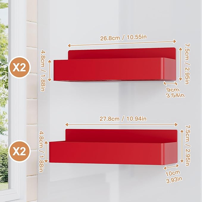 Magnetic Spice Rack for Refrigerator, Kitchen Organizer and Storage Shelf, Red (4 Pack)…-Ruum Studio Home