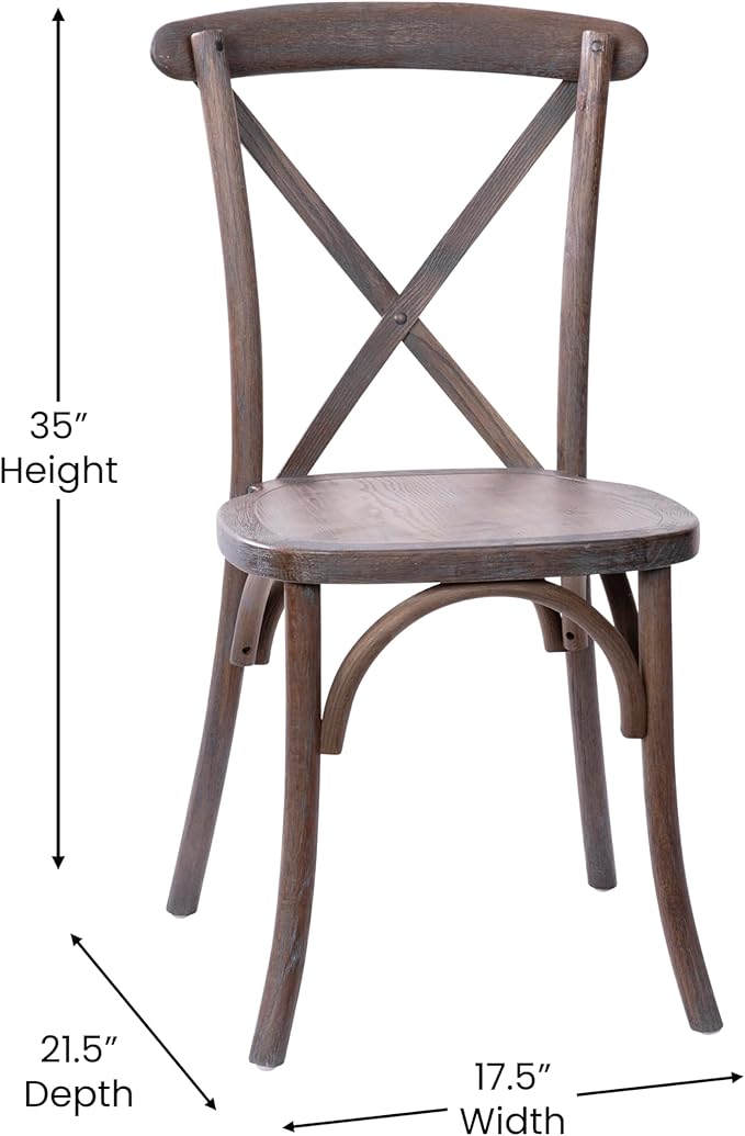 EMMA + OLIVER 2-Pack Gray Wash Dark Driftwood X-Back Chair-Ruum Studio Home