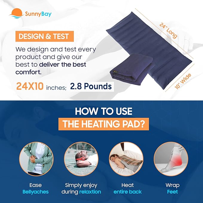 SunnyBay Extra Large Microwave Heating Pad, Microwavable Heavy Weighted Full Body Moist Hot or Cold Pack and Washable Fleece Cover, 10x24 Inches, FSA HSA Eligible, 2.8 lbs, Made in USA, Navy Blue-Ruum Studio Home