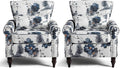Wingback Accent Chair with Removable Pillow, High Back Floral Armchair with Solid Wood Legs & Nailhead Trim, Comfy Upholstered Reading Single Sofa Chair for Bedroom (2, Ink Blue Pattern)-Ruum Studio Home