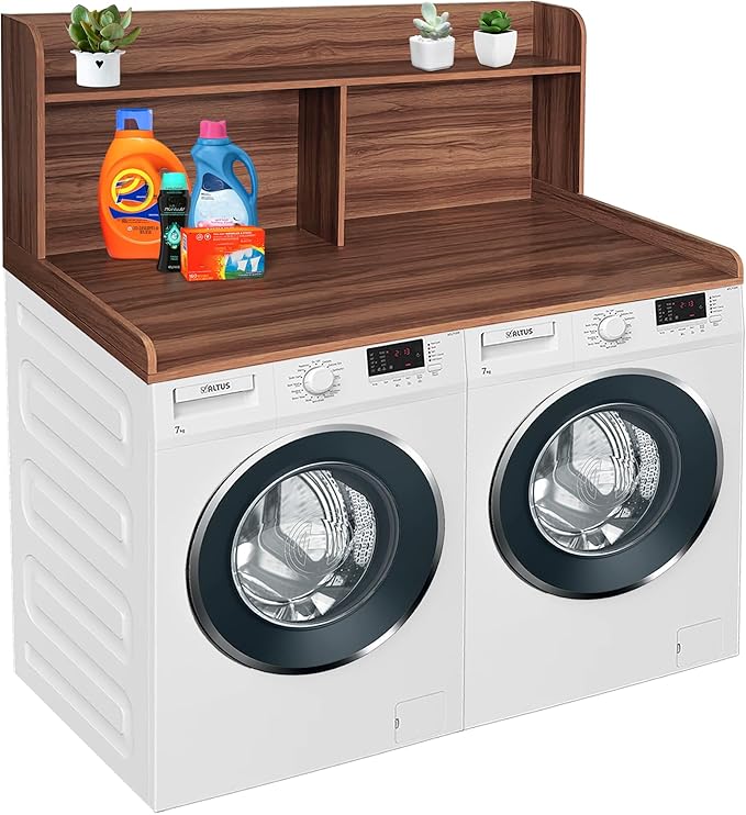 Royxen 2-Tier Washer Dryer Countertop,19.5" H Wood Washer and Dryer Topper with Shelf,Laundry Countertop Over Washer and Dryer, Universal Fit for Laundry Room Organization (Walunt, 54" WX27.5 D)-Ruum Studio Home