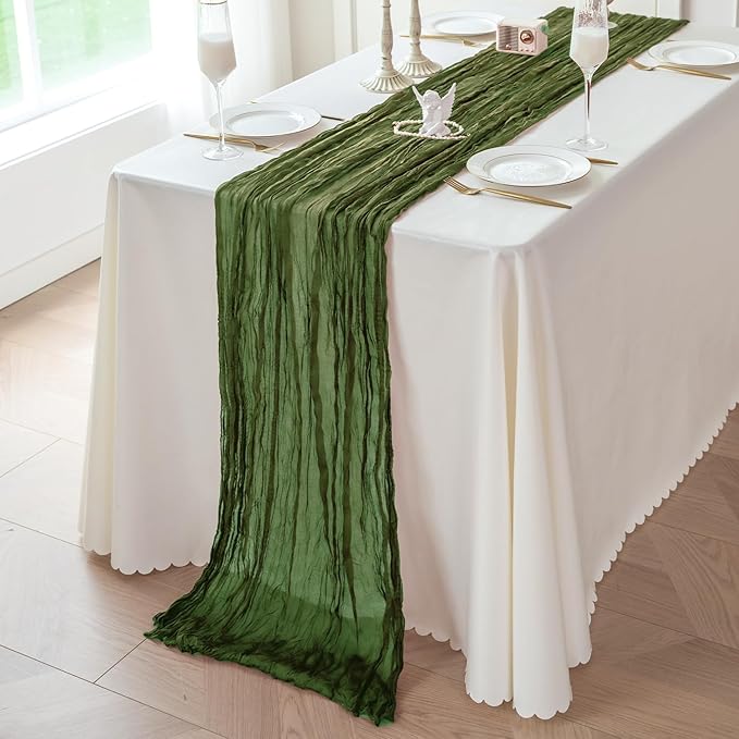 Sioloc 10 Pack Moss Green Cheesecloth Table Runner Fall Autumn Decor for Home 10ft Table Cloth for Tea Wedding Birthday Party Baby Bridal Shower Halloween Thanksgiving-Ruum Studio Home
