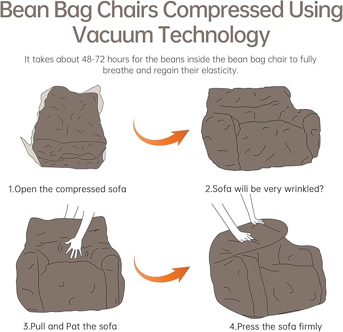 Bean Bag Chair with Filler, Bean Bag Sofa with Tufted Soft Stuffed Filling, Fluffy and Lazy Sofa, Comfy Cozy BeanBag Chairs with Memory Foam for Dorm, Apartment, Living Room (Brown)-Ruum Studio Home