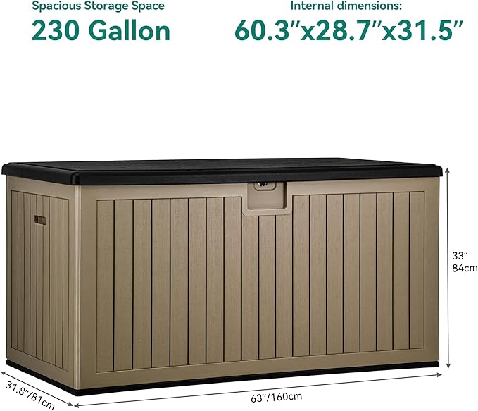 YITAHOME 230 Gallon Double-Wall Deck Box with Divider & Side Handles, Outdoor Large Storage for Patio Furniture Cushions, Garden Pool Accessories, Water Resistant & Lockable-Ruum Studio Home