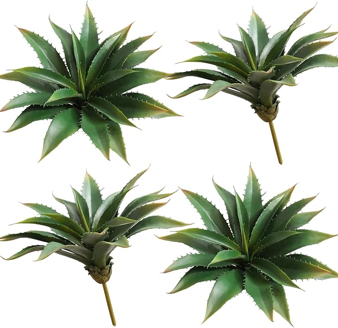 JUSTOYOU Large 12.5" Artificial Succulents Aloe Plants Real Touch Fake Flowers Unpotted for Home Wedding Festival Arrangement (4, Green)-Ruum Studio Home
