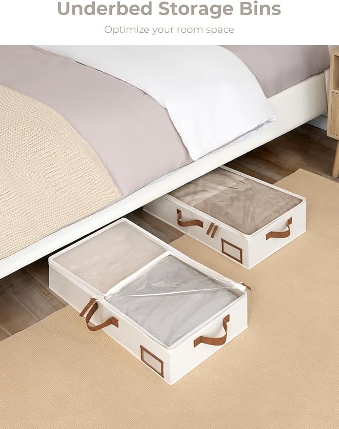 StorageWorks Under Bed Storage Containers with Handles and Label Holder, 2 Pack Ultra-thick Fabric Underbed Bins, Closet Organizer for Clothes, Blankets, Sweater-Ruum Studio Home
