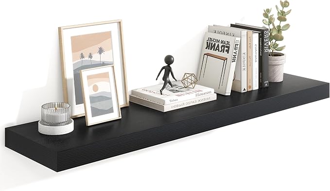 Heimlove 48" Black Floating Shelves for Wall,10 Deep Rustic Wood Display & Storage Wall Shelves with Heavy Duty Brackets for Bathroom,Bedroom,Kitchen,Living Room,Office-Ruum Studio Home