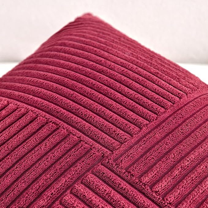 Fancy Homi 2 Packs Burgundy Long Lumbar Decorative Throw Pillow Covers 12x24 Inch for Couch Bed Sofa, Rustic Farmhouse Boho Home Decor, Soft Striped Corduroy Rectangle Accent Cushion Case 30x60 cm-Ruum Studio Home