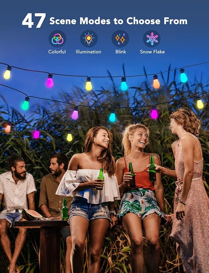 Govee Smart Outdoor String Lights H7016, 96ft RGBIC Outdoor Lights with 30 Dimmable LED Bulbs, IP65 Waterproof, Color Changing Warm White Lights with 47 Scene Modes for Patio, Backyard, App Control-Ruum Studio Home