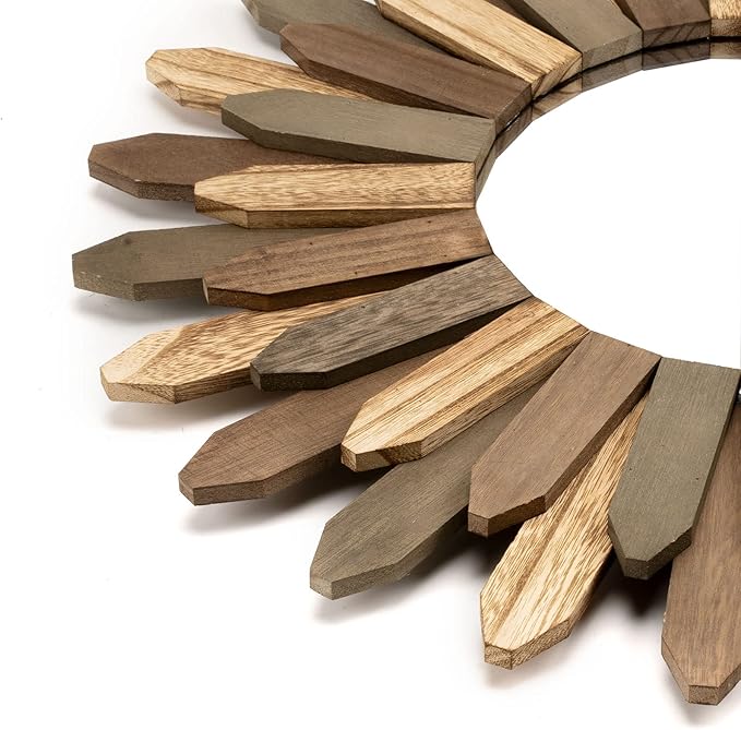 Honiway Boho Wall Decor 21 inch Wall Mirror Rustic Wood Decorative Mirror for Room Decor Rustic Home Decor Farmhouse Wall Decor at Living Room Bedroom Bathroom Hallway Trilcolor-Ruum Studio Home