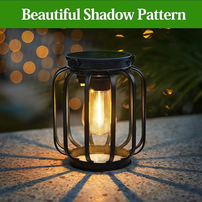 Solar Hanging Lanterns Outdoor: 2 Pack Metal Solar Hanging Lights with Hook, Bright - Warm Waterproof LED Lanterns for Outside, Classic Decorative Solar-Powered Light for Yard Garden Patio Porch Decor-Ruum Studio Home