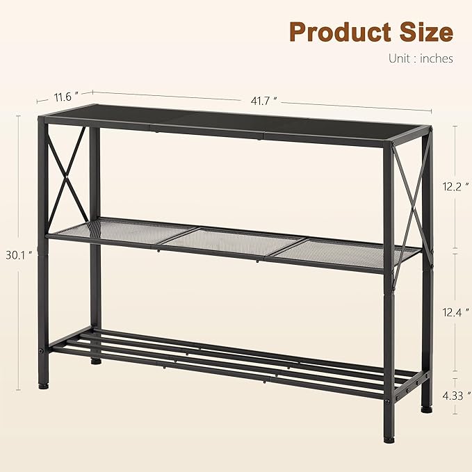 Hoctieon Industrial Console Table, 3 Tier Entryway Table, Hallway Table, Narrow Sofa Table with Shelves, Entrance Table for Entryway, Living Room, Foyer, Hallway, Office, Black-Ruum Studio Home