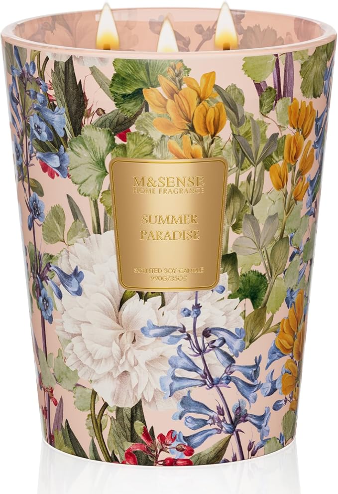 M&SENSE Citrus Water Flower Scented Candles, 35oz 150H Long Lasting, 3 Wick Soy Candles,Natural Aromatherapy Calm Stress Relief, Home Fragrance Housewarming Gifts-Ruum Studio Home