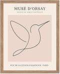 Poster Master Vintage Poster - Retro One Line Hummingbird Drawing Print - Bird Line Art - Minimal Gift for Him, Her, Animal Lover - Abstract Decor for Home, Office, 16x20 Beige Framed-Ruum Studio Home