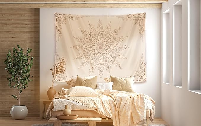 Damanse Floral Tapestry Wall Hanging Cute,Boho Wall Tapestry for Bedroom Aesthetic,Mandala Living Room Decor for Teen Girls (Flaxen, 49.20" x 59.10")-Ruum Studio Home
