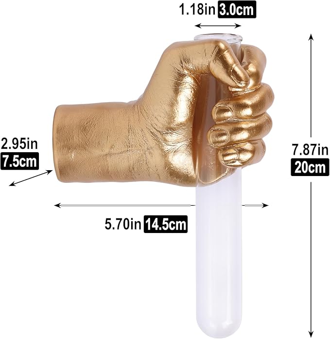 Gold Wall Sculptures, Hand Vases Home Decor, Wall Mount Art Sculpture, Unique Wall Art Statue, Funky Flower Vase Decorations, Modern Eclectic Hanging Decor,Glass Test Tube Vase-Ruum Studio Home