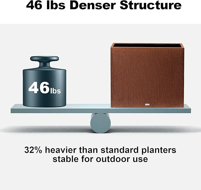 Large Corten Steel Planter Box Outdoor, 30" H x 34" W x 10" D,Tall Rectangular Metal Rusted Planters with Grow Bag,Naturally Rusting Steel Flower Pot,Rustic Décor for Patio,Garden,Deck,Backyard-Ruum Studio Home