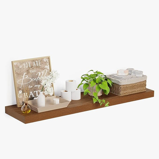Heimlove 12 Inch Deep Floating Shelves, 55 x 12 inches Long Wall Shelf, Large Extra Display Shelf & Storage Shelf, Rustic Wood Wall Shelves for Fireplace Mantel, Set of 1(Walnut)-Ruum Studio Home